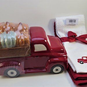Ceramic Red Retro Cookie Jar & Match Towel Set